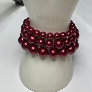 set of bracelets deep red crimson be three sizes costume jewelry